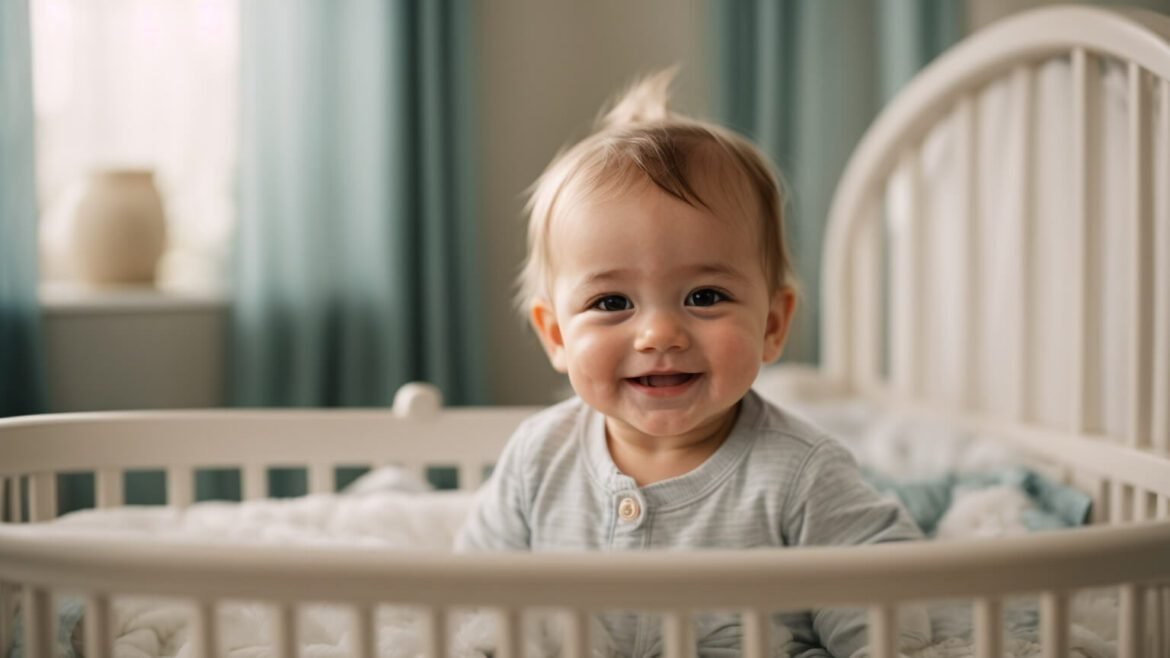 bebe care zambeste in patut